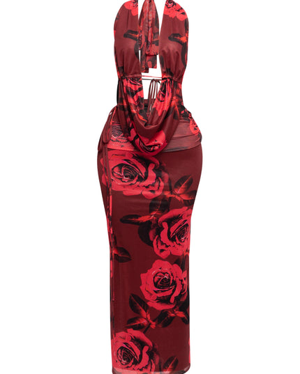 Halter cowl neck top & long skirt set - Muvin 