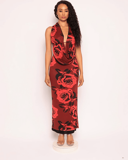 Halter cowl neck top & long skirt set - Muvin 
