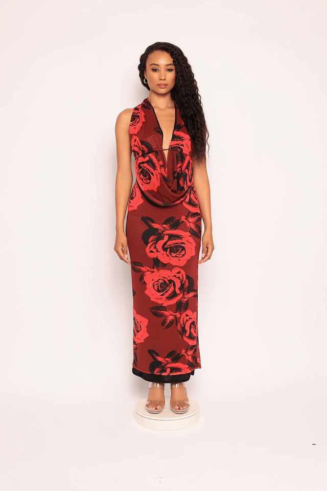 Halter cowl neck top & long skirt set - Muvin 