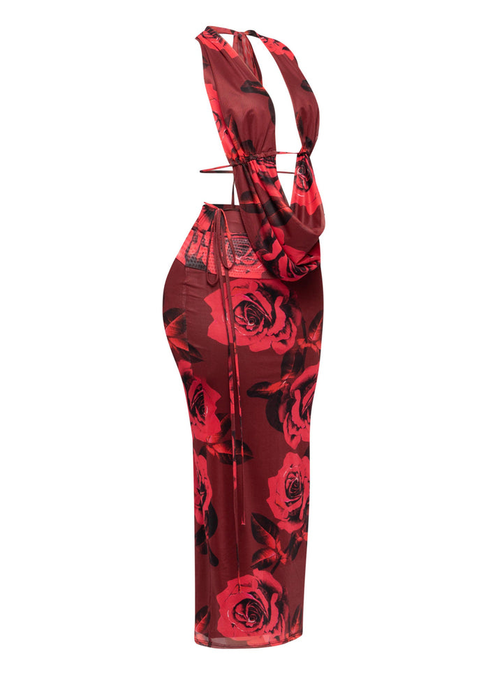 Halter cowl neck top & long skirt set - Muvin 