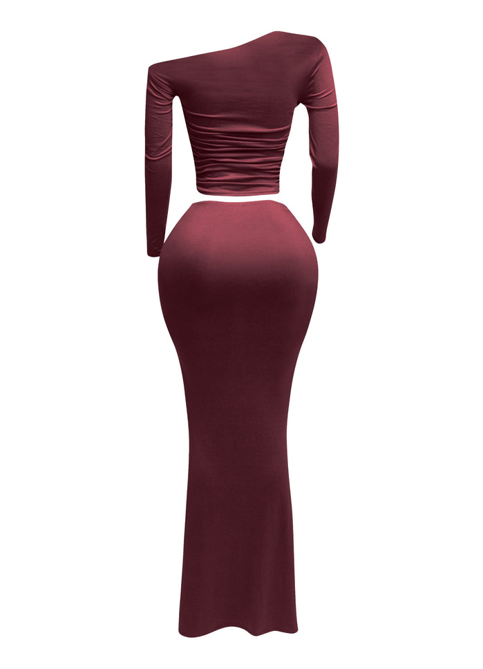 One side off shoulder long sleeve top & maxi skirt set - Muvin 