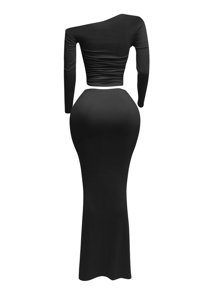 One side off shoulder long sleeve top & maxi skirt set - Muvin 