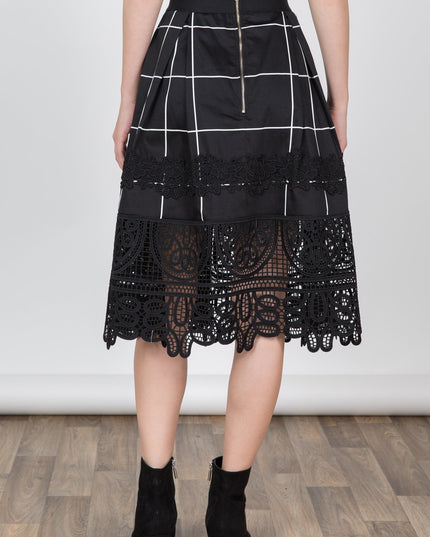 Grid Skirt with Lace Bottom Detail - Muvin 