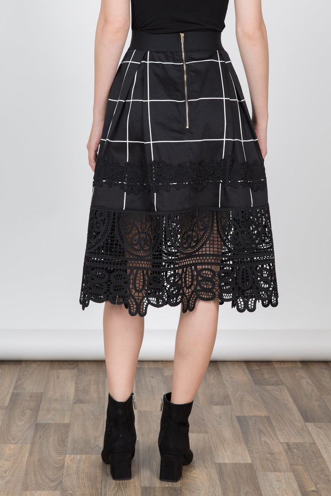 Grid Skirt with Lace Bottom Detail - Muvin 