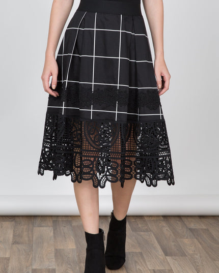 Grid Skirt with Lace Bottom Detail - Muvin 