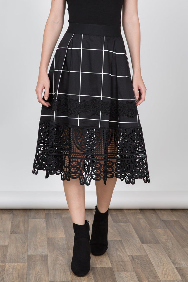 Grid Skirt with Lace Bottom Detail - Muvin 