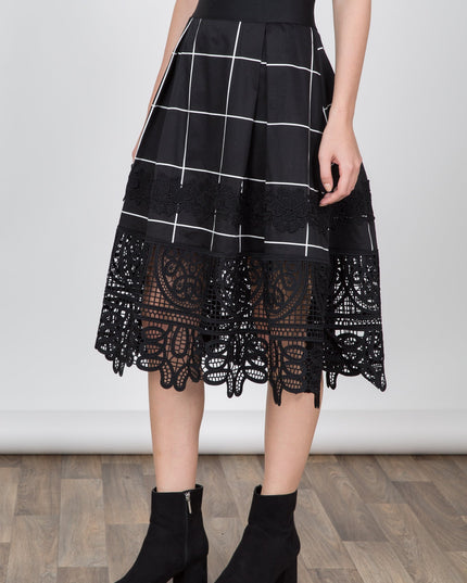 Grid Skirt with Lace Bottom Detail - Muvin 