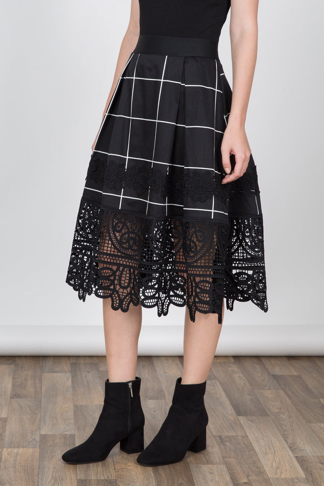 Grid Skirt with Lace Bottom Detail - Muvin 