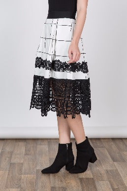 Grid Skirt with Lace Bottom Detail - Muvin 