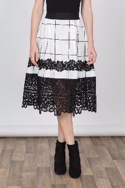 Grid Skirt with Lace Bottom Detail - Muvin 