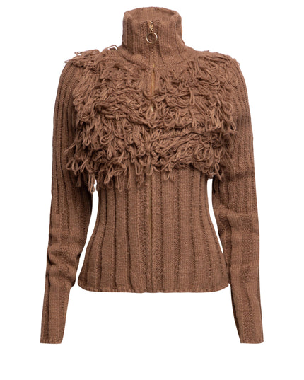 Chunky Knit Fringe Sweater with Zipper Detail - Muvin 