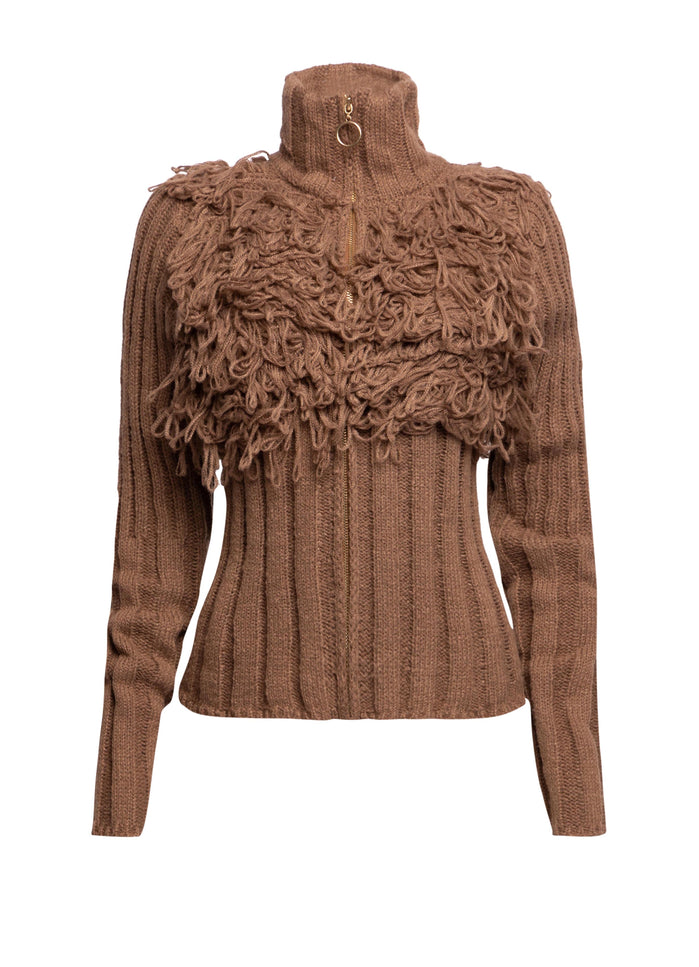 Chunky Knit Fringe Sweater with Zipper Detail - Muvin 