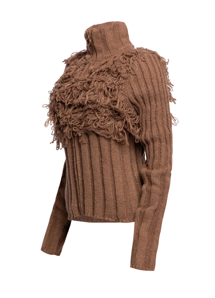 Chunky Knit Fringe Sweater with Zipper Detail - Muvin 