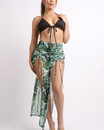 Printed mesh skirt cover up set with double slit - Muvin 