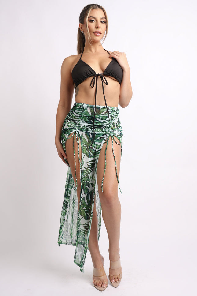 Printed mesh skirt cover up set with double slit - Muvin 
