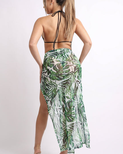 Printed mesh skirt cover up set with double slit - Muvin 