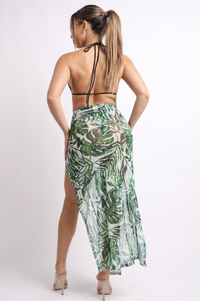 Printed mesh skirt cover up set with double slit - Muvin 