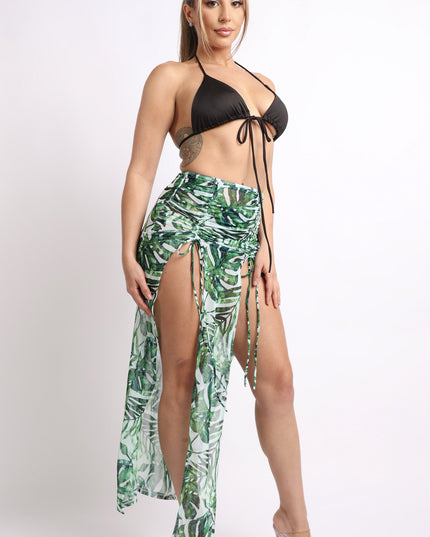 Printed mesh skirt cover up set with double slit - Muvin 