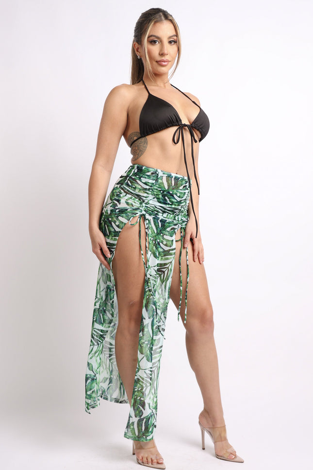 Printed mesh skirt cover up set with double slit - Muvin 