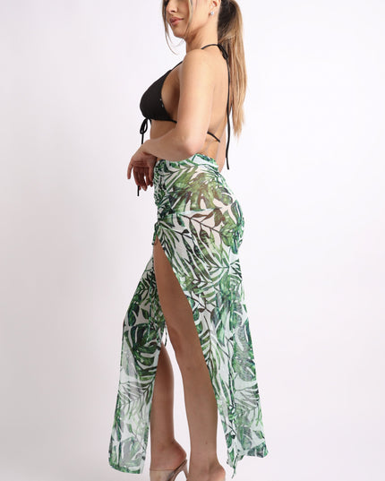 Printed mesh skirt cover up set with double slit - Muvin 