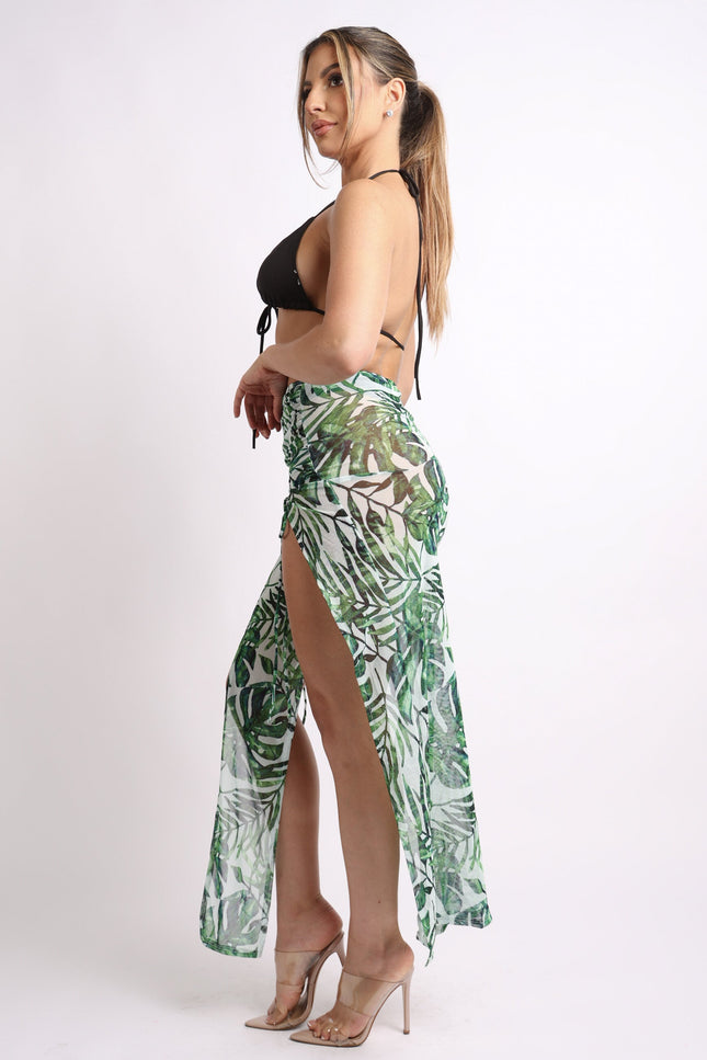 Printed mesh skirt cover up set with double slit - Muvin 