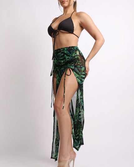 Printed mesh skirt cover up set with double slit - Muvin 