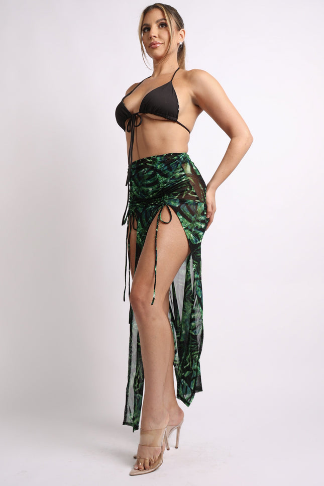 Printed mesh skirt cover up set with double slit - Muvin 