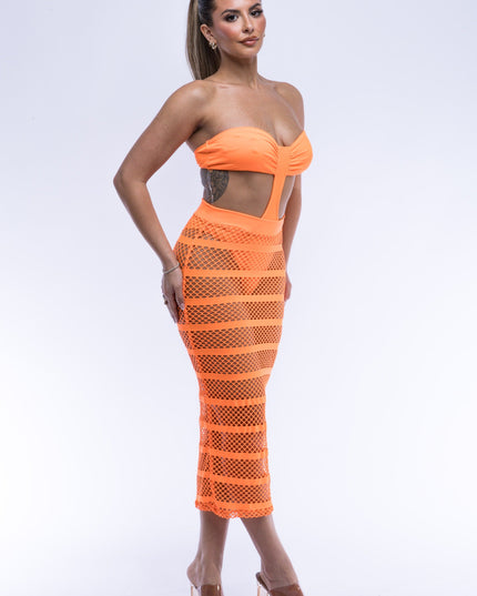Strapless Bodysuit and Mesh Skirt Set - Muvin 