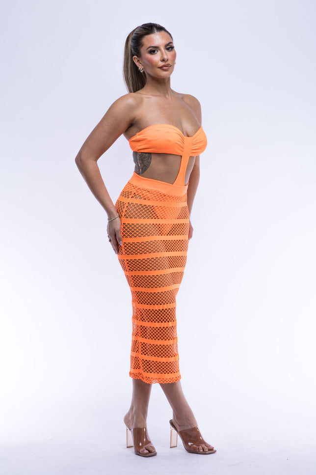 Strapless Bodysuit and Mesh Skirt Set - Muvin 