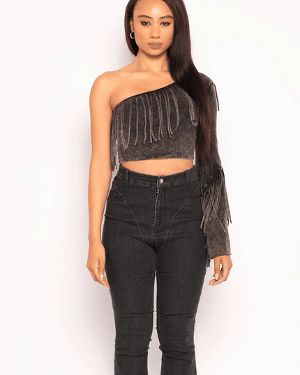 One shoulder fringe top - Muvin 