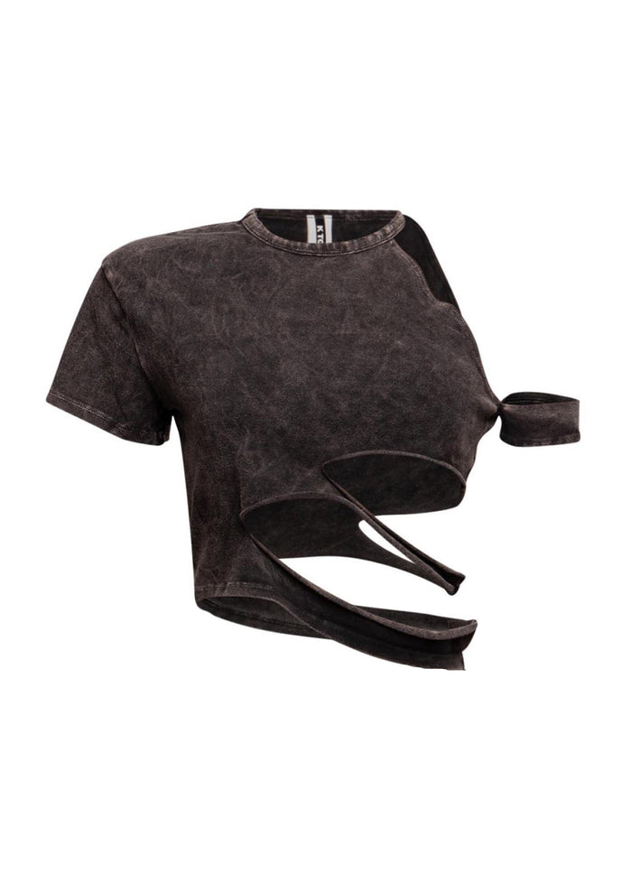 Cutout detailed washed t shirt - Muvin 