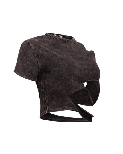 Cutout detailed washed t shirt - Muvin 