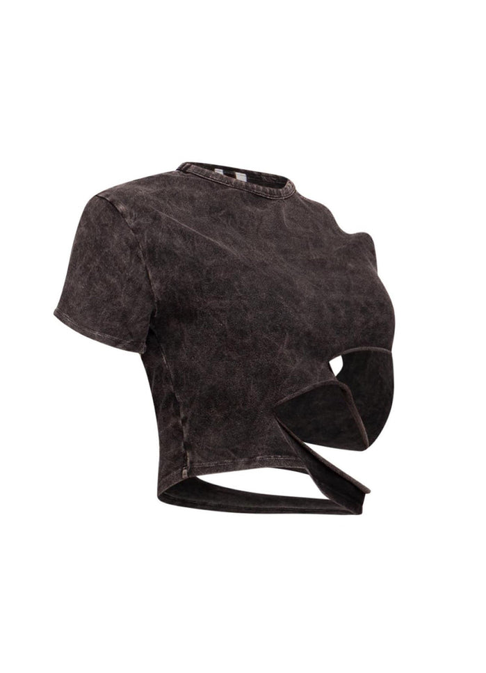 Cutout detailed washed t shirt - Muvin 