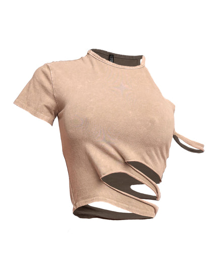 Cutout detailed washed t shirt - Muvin 
