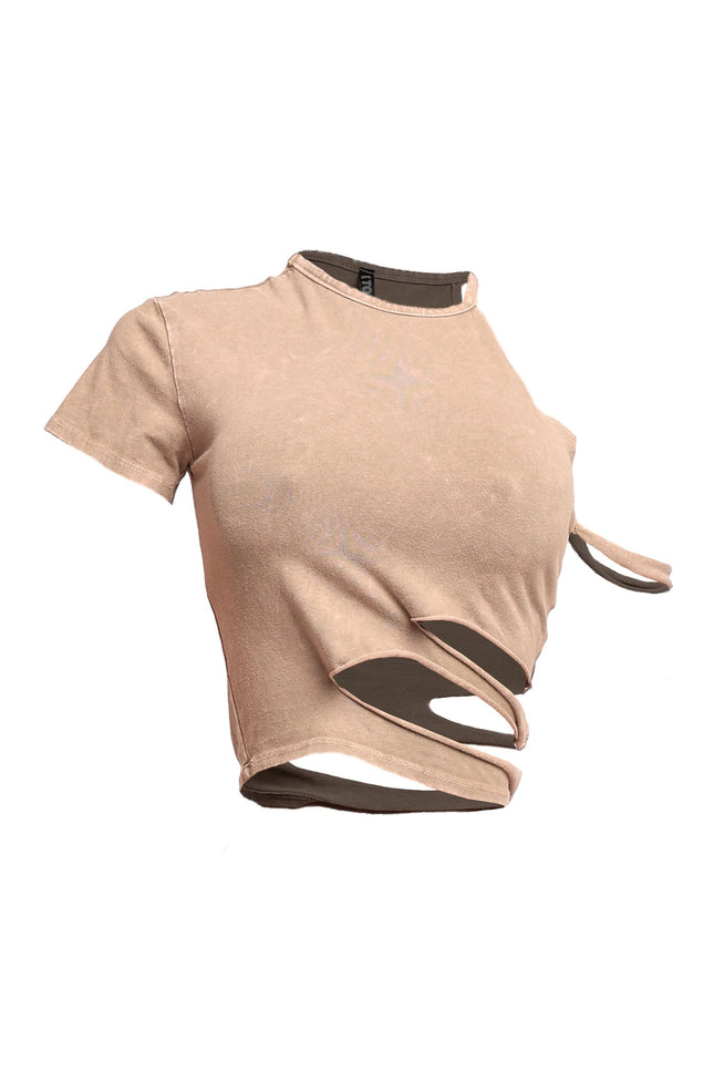 Cutout detailed washed t shirt - Muvin 