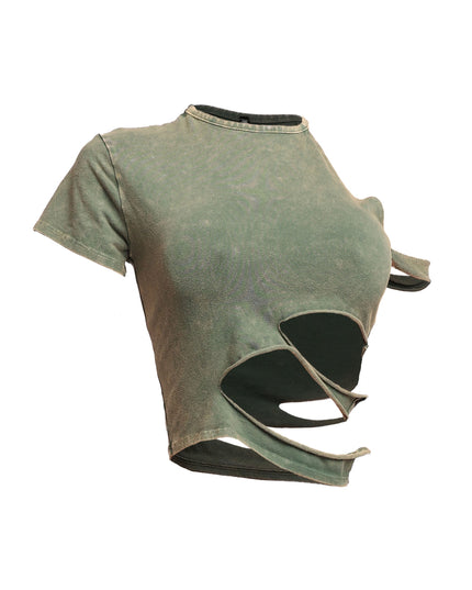 Cutout detailed washed t shirt - Muvin 