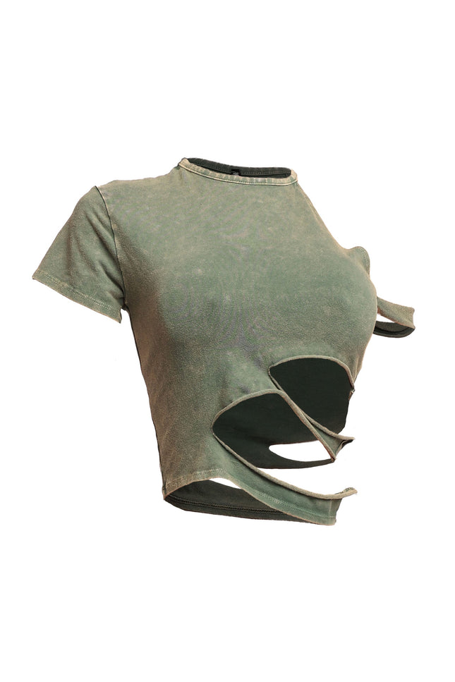 Cutout detailed washed t shirt - Muvin 