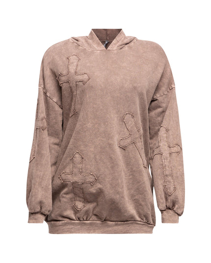 Washed hooded tunic with cross patches - Muvin 