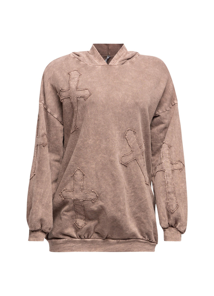 Washed hooded tunic with cross patches - Muvin 