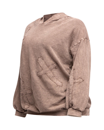 Washed hooded tunic with cross patches - Muvin 