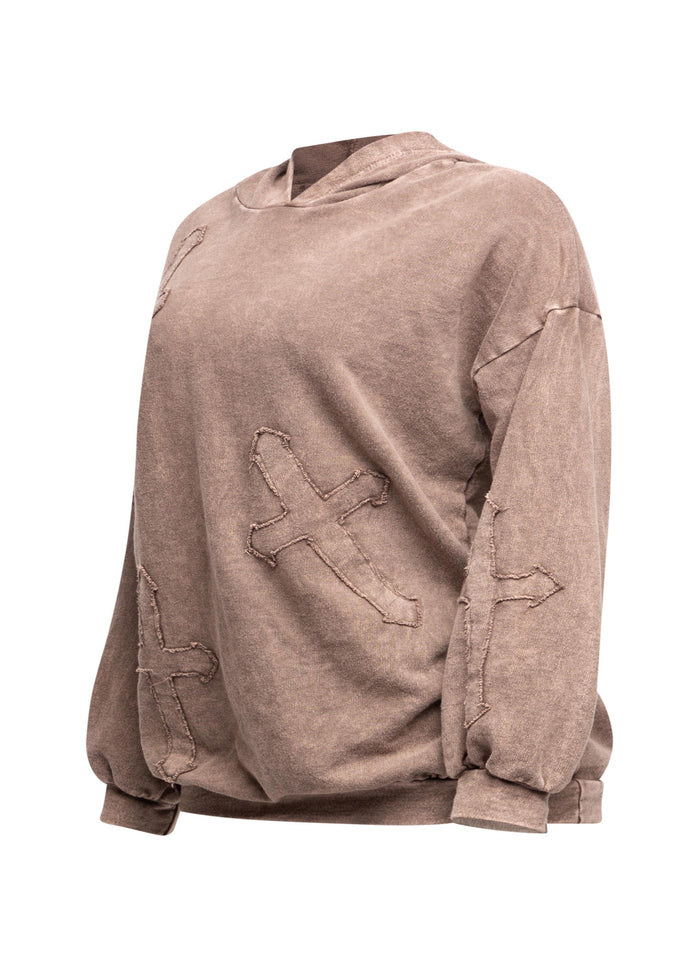 Washed hooded tunic with cross patches - Muvin 