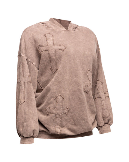 Washed hooded tunic with cross patches - Muvin 