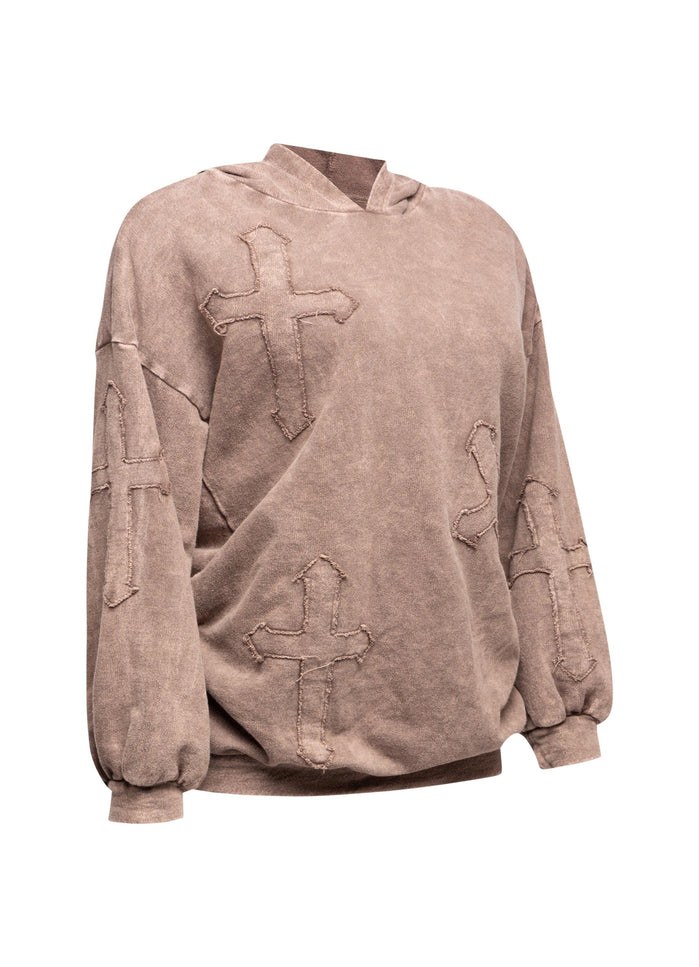 Washed hooded tunic with cross patches - Muvin 