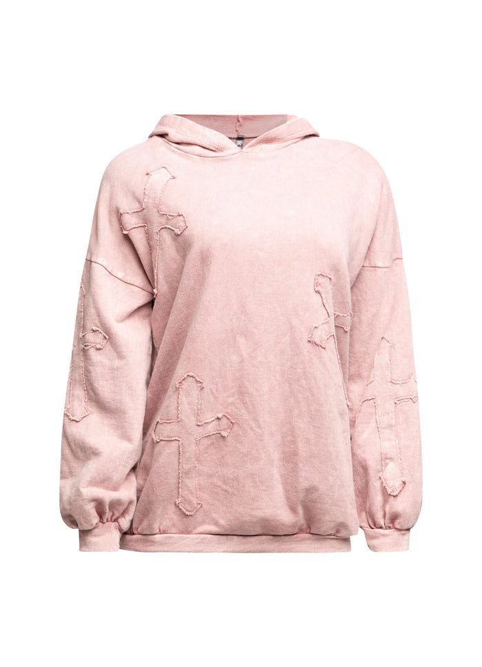 Washed hooded tunic with cross patches - Muvin 
