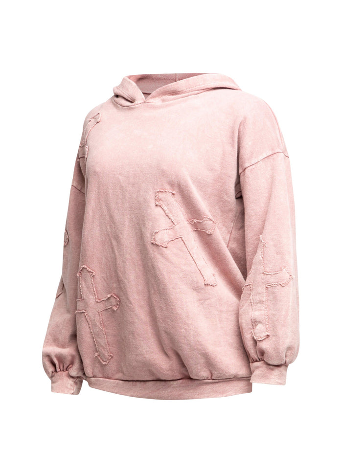 Washed hooded tunic with cross patches - Muvin 