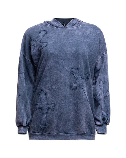 Washed hooded tunic with cross patches - Muvin 