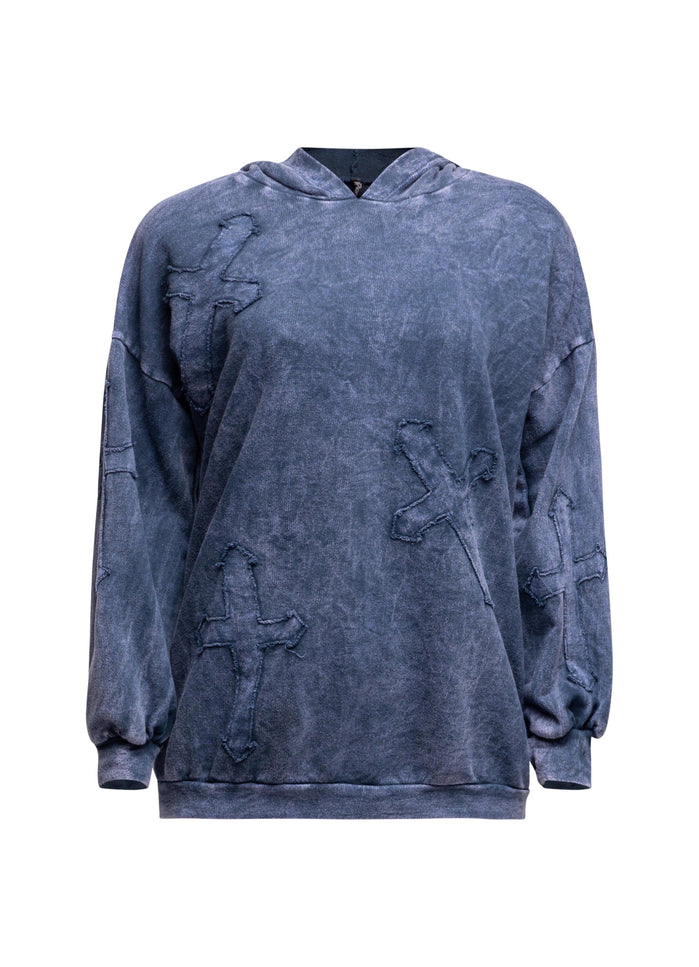Washed hooded tunic with cross patches - Muvin 