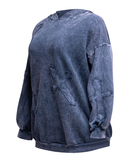 Washed hooded tunic with cross patches - Muvin 