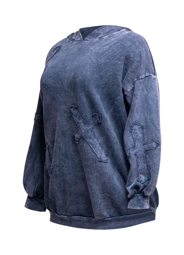 Washed hooded tunic with cross patches - Muvin 