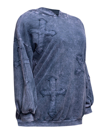 Washed hooded tunic with cross patches - Muvin 